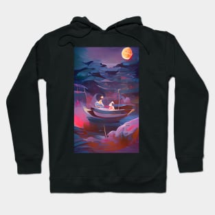 Night Fishing Watercolor Art Hoodie